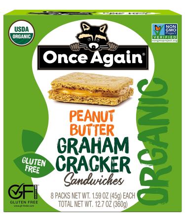 Once Again Peanut Butter Graham Cracker Sandwiches - Organic & Gluten Free Non-GMO - Gluten Free Certified Vegan Kosher - Box of 8 Sandwich Packs Peanut Butter 1.59 Ounce (Pack of 8)