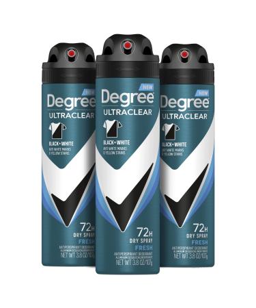 Degree Men Ultrclear Antiperspirant Spray Protects from Deodorant Stains Black + White Instantly Dry Spray Deodorant, 3.8 Ounce (Pack of 3)