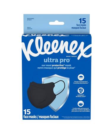 Kleenex Ultra Pro 3-Layer Face Mask (Pack of 15) Dermatologically Tested Soft Elastic Ear Loop Adjustable Nose Clip Black Ultra Pro ct - Buy Online on SooperMarket.com