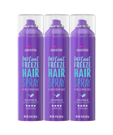 Aussie Instant Freeze Hairspray with Jojoba & Sea Kelp, Strong Hold, 10.0 oz, Triple Pack