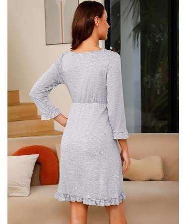 Bresdk Women's Maternity Nightdress: Long Sleeve Breastfeeding Nightgown in Grey - Buy Online on SooperMarket.com