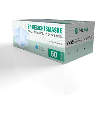 Buy SF Mundschafts 50-Pack Medical Surgical Masks - EN 14683 Certified 3-Layer Disposable Face Masks for Mouth & Nose Protection - Buy Online on SooperMarket.com