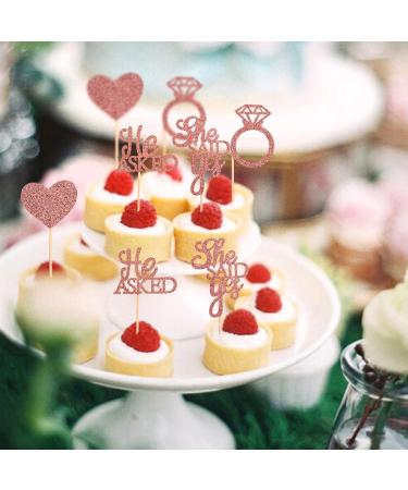 Unimall 48PC Rose Gold Glitter Cupcake Toppers | Diamond Ring & Heart Cake Picks for Weddings Engagements & Bachelorette Parties - Multi-Color Decorations - Buy Online on SooperMarket.com