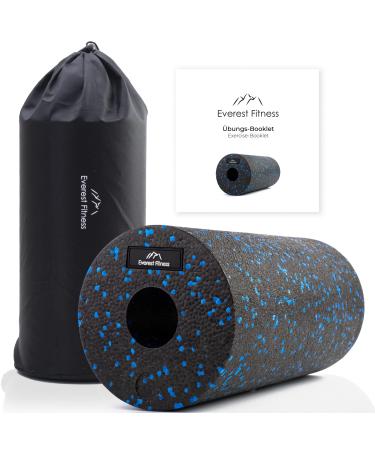 Everest Fitness Fascia roll 30 cm Middle -hard in black/blue incl. Booklet - Professional fascia role for back and spine - Foam roller - massage roller - Fitness roll - Yoga massage roller