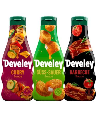 Develey 3-pack sauces 3*250ml sweet and sour curry BBQ sauce squeeze bottles