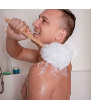 Long Handled Shower Loofah on a Stick Body & Back Scrubber - Bath Sponge Brush with Wood Handle for Men & Women - Easy Reach Lotion Applicator - 1 Count - Buy Online on SooperMarket.com