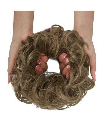 OMGREAT Hair Bun Extension Messy Curly Wavy Hair Scrunchies Hairpieces Synthetic Updo Bun Hair Pieces for Women Girls Light Brown &Ash Blonde 1 PCS 27# Light Brown &Ash Blonde