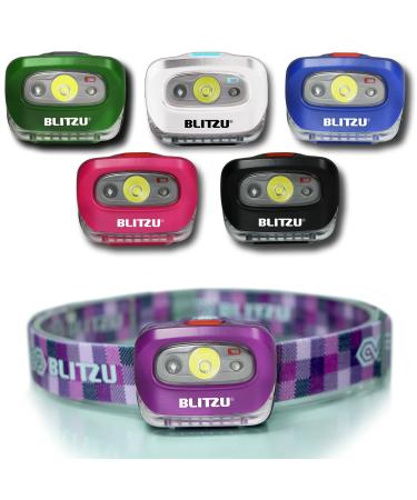 BLITZU Led Headlamps Camping Essentials for Camper, Kids, Family, Adults. Headband Light Headlights for Head, Headband Flashlights, Led Head Lights, Head Lamp, Camping Gear Clearance, Purple