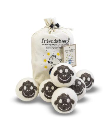 Wool Dryer Balls by Friendsheep 6 Pack XL Organic Premium Reusable Cruelty Free Handmade Fair Trade No Lint Fabric Softener Brown Sheep"Flock of Friends"
