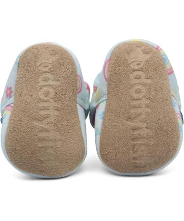 Dotty Fish Cotton Baby Booties | Suede Sole, Fleece Lining | Non-Slip Pram Shoes for Boys, Girls, Unisex | 12-18 Months Blue with Rainbows and Hearts - Buy Online on SooperMarket.com