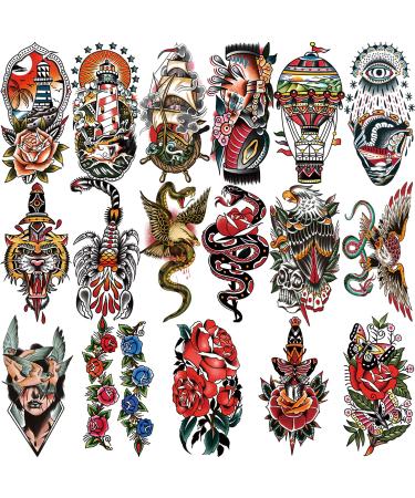 Yazhiji 77sheets Waterproof Temporary Tattoo for Men or Women 17sheets Larger Half Arm Wolf Peony Butterfly Snake Fake Tattoos for Boy or Girl And 60 sheets Tiny Flower Tattoo Sticker for Kids