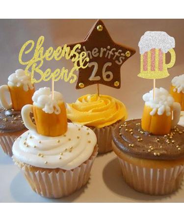 Arthsdite 24Pcs Cheers Beer Mug Cupcake Toppers Beers Cake Topper Decorations Cheers Beer Festival Celebrating Birthday Party Supplies - Gold Glitter - Buy Online on SooperMarket.com