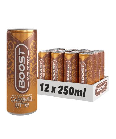 Boost Iced Coffee Caramel Latte 12 x 250 ml Ready-To-Drink Cold Brew Coffee Drink The Perfect Caffeine Boost A Smooth and Mellow Blend of 100% Arabica and Robusta Beans with Milk
