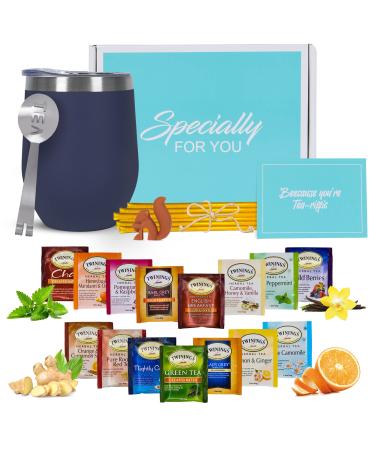 Tea Gift Sets for Tea Lovers Women and Men | Tea Gifts | Tea Gift Set | Tea Sets for Women | Tea Kit with Stainless Steel Tumbler | 15 Unique Teas | Honey Straws | Gift Box Tea Set (Decaffeinated)