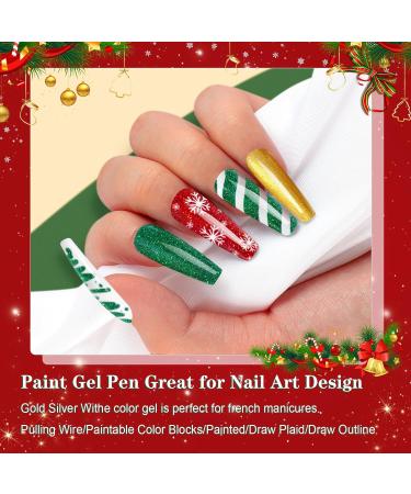 Yueshop Christmas Nail Art Gel Liner Polishes Set - 4x 8ml White Gold Red Green Colors - Soak Off Collection with Thin Nail Art Brush Pen Tool - DIY Nail Art for Girls and Women - Buy Online on SooperMarket.com