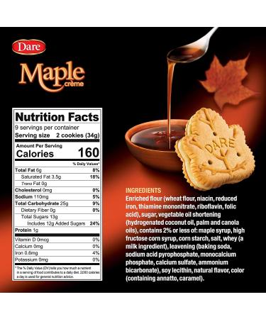 Dare Maple Leaf Crme Cookies - Classic Canadian Cookie with Real Maple Syrup - Peanut Free - 10.6 Ounces (Pack of 12) - Buy Online on SooperMarket.com