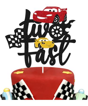 Race Car Cake Topper for 2nd Birthday Party - Checkered Flag Decoration for Kids - Buy Online on SooperMarket.com