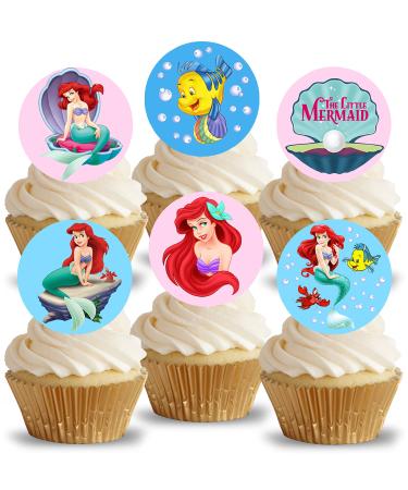 24 x Pre-Cut The Little Mermaid 1 Edible Stand up Wafer/Rice Paper Cupcake Cake Dessert Toppers Birthday Children's Party Ariel Decorations (The Little Mermaid 1)