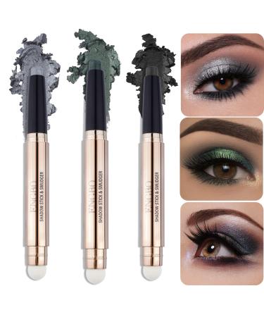 Enfuntins 3 Pcs Eyeshadow Stick  Cream Glitter Eyeshadow Pencil  Hypoallergenic Waterproof Long Lasting Eye Shadow Sticks with Soft Smudger  Smokey Eyeshadow Sets for Eye Makeup (101112)