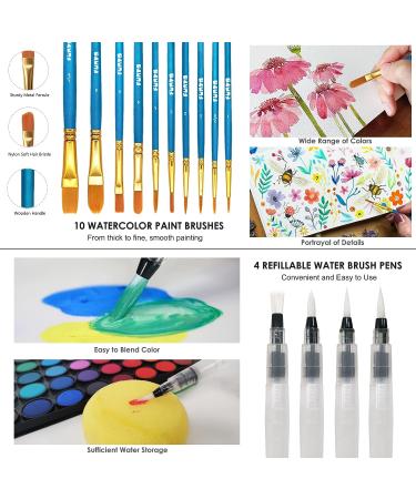 Funto Watercolor Set - 48 Color Paint with Brushes, Water Brush Pens, Pad, Tape, Sponge, Palette - Painting Kit for Kids, Adults, Beginners - Buy Online on SooperMarket.com