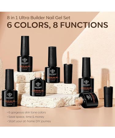 Modelones 8-in-1 Nail Builder Gel Set - 6 Colors | Hard Gel for Nail Extensions | Builder Gel in a Bottle - Buy Online on SooperMarket.com