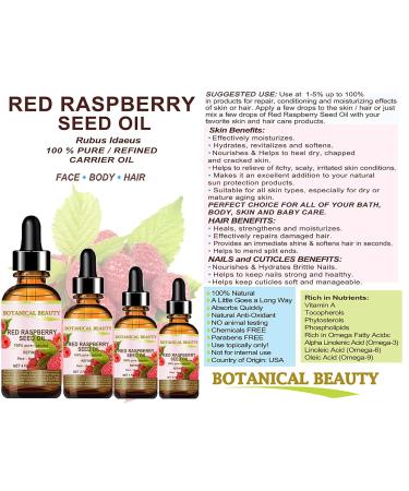 Botanical Beauty Red Raspberry Seed Oil - 100% Pure Cold Pressed Carrier Oil for Face Skin Hair Lips & Nails | 1 Fl. oz (30 ml) - International Shipping Available - Buy Online on SooperMarket.com