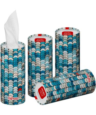 TiShoo Extra Soft 4-Latz handkerchiefs with moisturizer |For cup holders in the car at home and travel |4 tubes in plastic -free packaging |Blue/Scales Blue/Scales 4 pieces (1 Pack)