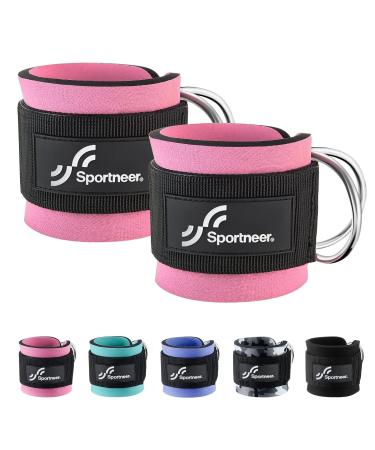 Sportneer Ankle Strap for Cable Machine Adjustable Ankle Straps (Pair) for Leg Extensions, Booty Hip Abductors, Kickbacks, Glute Workouts and Curls in Home and Gym - Cuff Attachment for Men & Women Pink