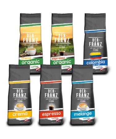 The-French coffee pack whole bean 6 x 500 g (1 x crema 1 x espresso 1 x melange 1 x Colombia 1 x espresso organic 1 x crema organic) coffee pack 500 g (6 Pack)