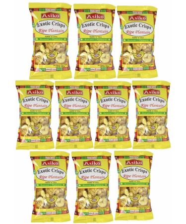 Asiko Exotic Ripe Plantain Crisps (Lightly Salted) 75g (Pack of 10) Slightly Salted 7.5 g (Pack of 10)
