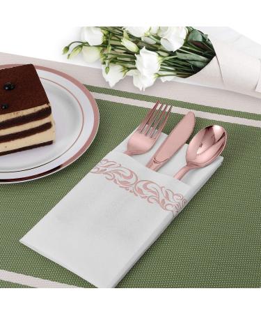 100 Pack Rose Gold Disposable Guest Towels - Soft and Absorbent Linen-Feel Hand Towels for Kitchen, Parties, Weddings - Single-Use Napkins for Events - Buy Online on SooperMarket.com