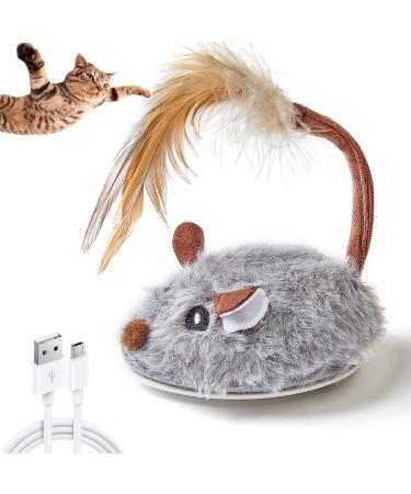 Vealind Cat Toy Electric Toy Mouse Toy Mice for Cat with Feather Tail Interactive Toy Mouse with USB Cable (Gray)