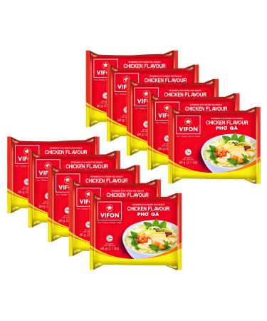 Vifon Vietnamese Style Instant Rice Noodles Chicken Flavour Pho Ga 60g (Pack of 10)