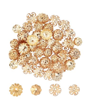 UNICRAFTALE About 80pcs 4 Sizes Golden Flower Bead Caps  8-10mm Stainless Steel Spacer End Caps  Bead Cap Spacers for Bracelet Necklace Jewelry Making 4 Styles Golden/4 Sizes