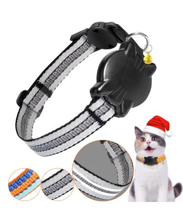 Airtag cat neck band - integrated Airtag collar cat collar waterproof reflective cat neck airtag with safety closure elastic band for kitten small dog (gray s) s (23-33cm) gray