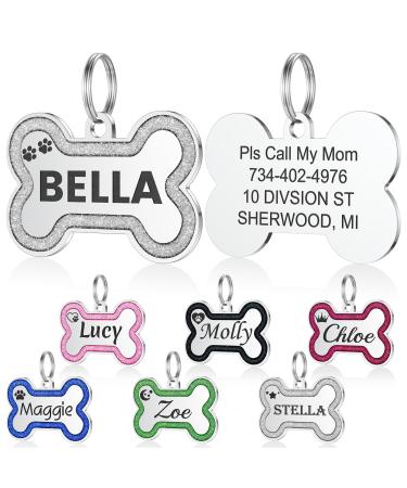 Dog brand with engraving - Yhananti personalized pendant for small to medium -sized dogs in glitter bones - stainless steel dog brand personalized with name telephone number and address (gray small) S gray