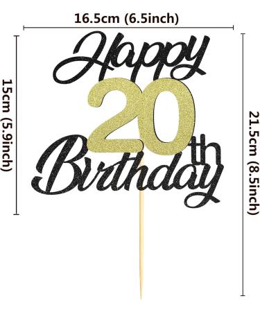 Sumerk 20 Cake Attachments - Gold & Black Decorations for 20th Birthday Party | 1 Pack Cake Topper Accessories - Buy Online on SooperMarket.com