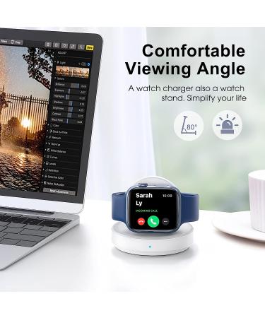 ZAPOGO Portable Magnetic Apple Watch Charger Stand - Wireless Fast Charging Dock with Nightstand Mode for Apple Watch Series 8/7/SE/6/5/4/3/2 - White - Buy Online on SooperMarket.com