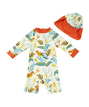 upandfast Baby Boy Swimwear Infant One Piece Zip Swimsuit UPF 50+ Sun Protection Toddler Bathing Suit with Sun Hat 12-18 Months Bird