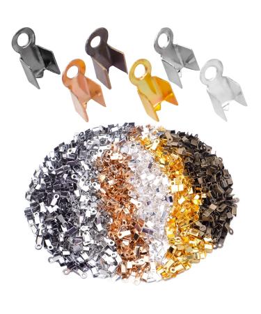 1200pcs Fold Over Cord Ends Cord Crimp End Tips Metal Fold-Over End Caps Leather Ribbon Ending Terminators Clamp Clasp Tips Jewelry Connector for Bracelet Necklace Crafts Making