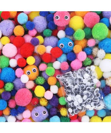 1200PCS Multi-Color Pom Poms Balls and 200PCS Googly Eyes in Assorted Sizes &Bright Colors Fluffy PompomsBalls for Art and Craft Making Decorations Hobby Supplies