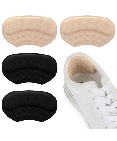 WLLHYF 2 Pairs Heel Pads Self-Adhesive Shoe Heel Repair Shoe Grips Liner Cushions Inserts Inside Shoe Patches Heel Protectors for Women Men Loose Shoes (Black/Skin Tone)