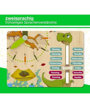 Woodywood Calendar Watch for Children - Bilingual Montessori Learning Clock in Wood 30x30 cm - Teach Time Date Weeks Months Seasons & Weather in German & English - Buy Online on SooperMarket.com