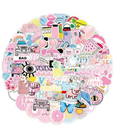 Waterproof Stickers for Water Bottle - MoCeYa 100pcs Cute Aesthetic Stickers for Laptop, Computer, Phone, PC, Skateboard, Luggage, Hydro Flask Pink Sticker Pack for Teens Girls Kids Pink Stickers 100 pcs