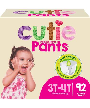 Cutie Girls 3T/4T Refastenable Potty Training Pants, Hypoallergenic with Skin Smart, 92 Count Pink 3T-4T (Pack of 92)