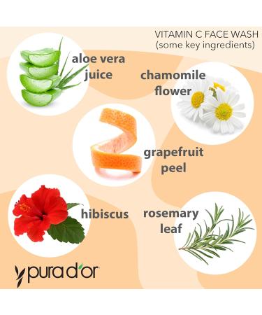 PURA D OR Vitamin C Face Wash 8 Oz | Antioxidant Rich Brightening Cleanser | Hydrating & Gentle | Sulfate & Paraben Free | For All Skin Types - Buy Online on SooperMarket.com