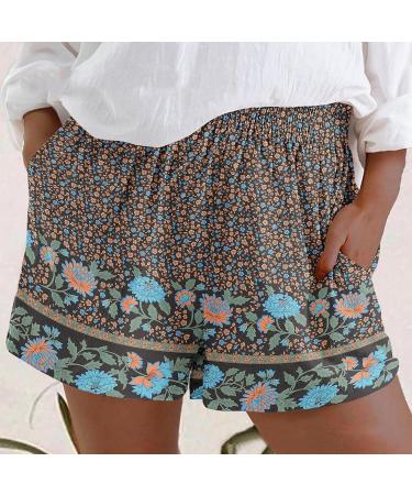 Gufesf Women's Cotton Shorts - Lightweight & Comfy Elastic High Waist Shorts with Pockets (Z1-blue XX-Large) - Buy Online on SooperMarket.com