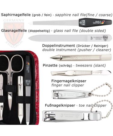Three Swords 8 pcs Manicure Set 'Roma' | High-Quality Ostrich Leather Imitation Nail Case | Complete Nail Care Tools - Scissors Clippers Tweezers Glass & Sapphire Files - Buy Online on SooperMarket.com