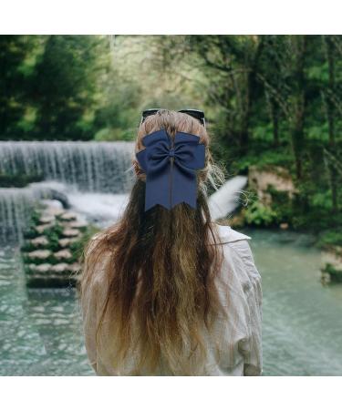 2 Pack 6 inch Bow Hair Clips Large Hair Bow Hair Barrette Clips for Women Girls Dark Blue Hair Bows - Buy Online on SooperMarket.com