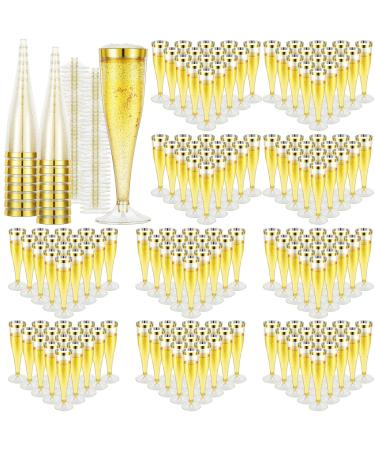 CHENGU 150 Pcs Plastic Champagne Flutes Cups 5oz Glitter Powder Disposable Champagne Glasses Wedding Wine Glasses Mimosa Bar Supplies Party Toasting Glasses Champagne Shot Glasses (Gold Glitter)
